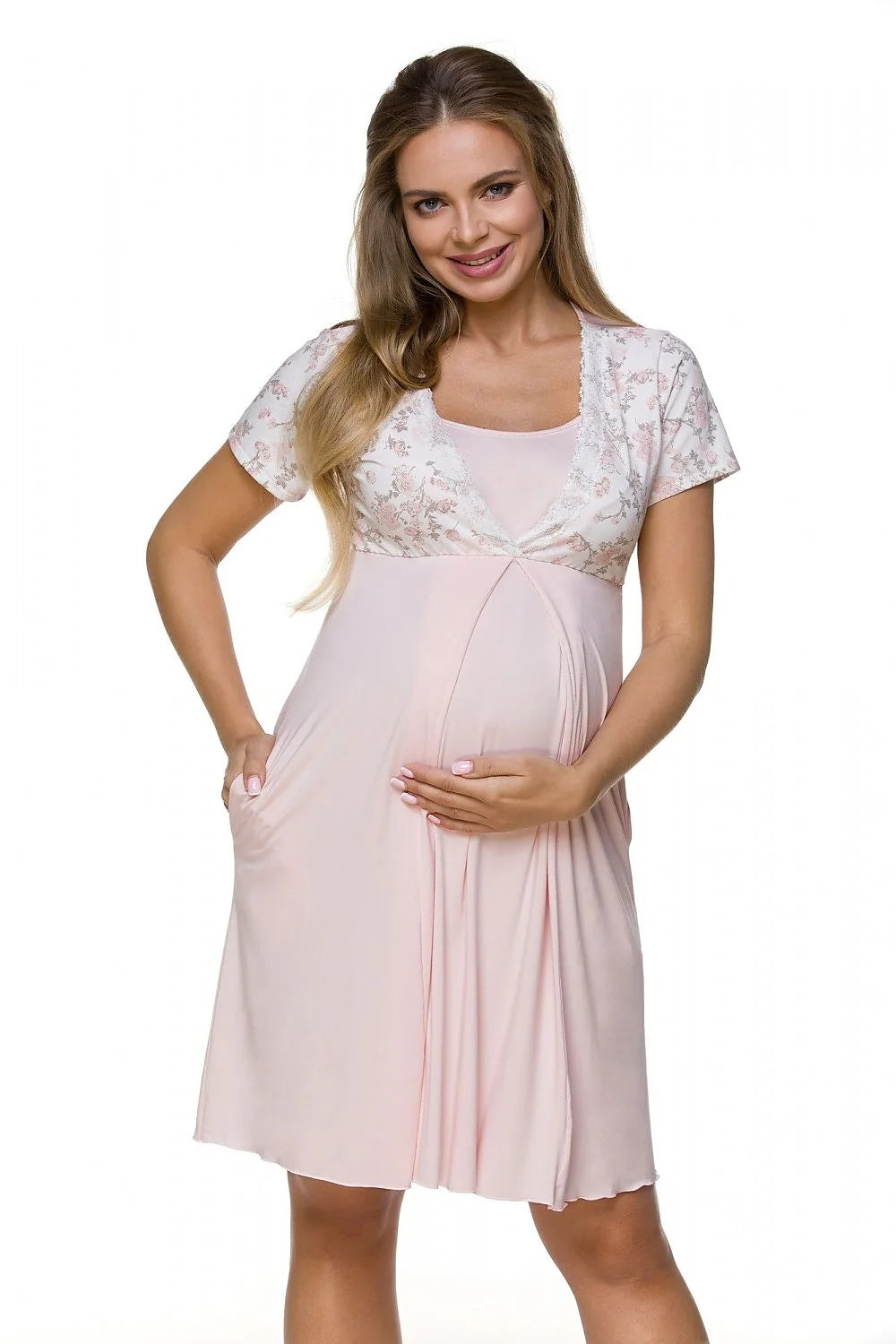 Robe de maternité en coton élasthanne rose pastel coupe empire confortable pour femmes enceintes élégantes