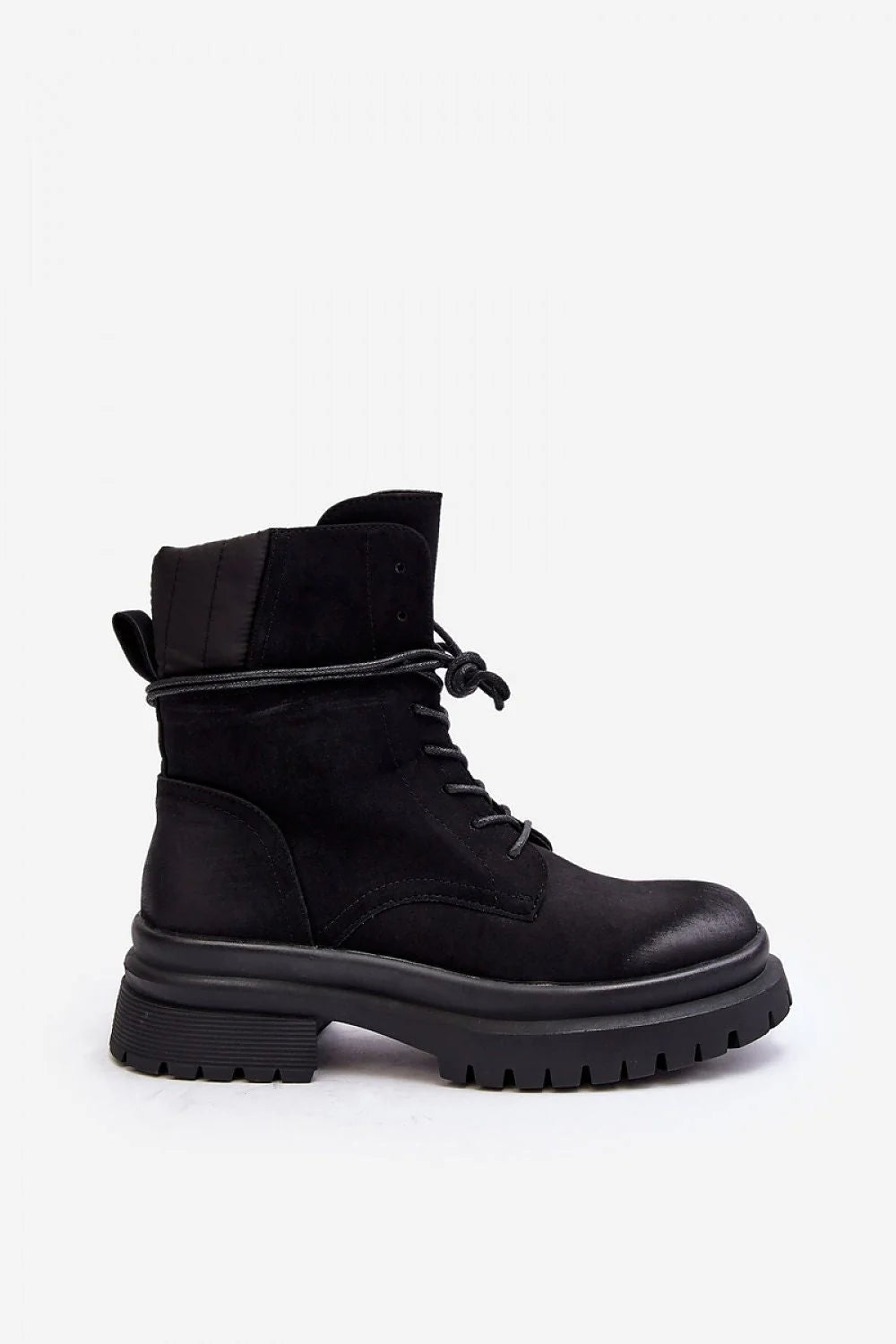 bottines trappeur femme noires suédées cuir synthétique lacets zip plateforme crantée antiderapante talon bloc moyen montant cheville renforcées coutures urbain