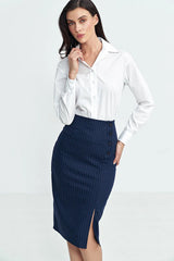 Jupe Nife classique moderne hautes rayures tennis contrastées matières hautes qualité taille haute longueur sous genou fermeture boutons décoratifs fente avant