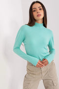 Pull col roulé maille mélange laine cachemire bleu menthe manches longues style épuré féminin pour quotidien travail