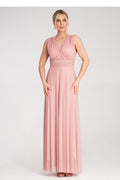 Robe de cocktail élégante sans manches en V dos nu couleur rose poudré tissu mousseline Empire ajustée taille longueur maximale femme