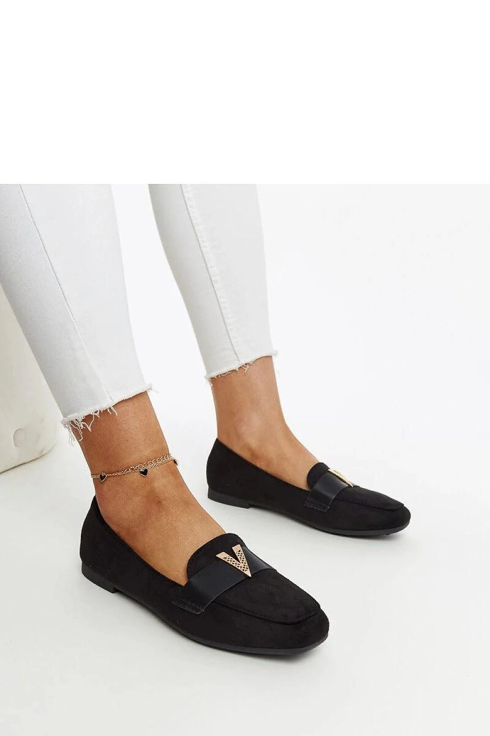 mocassins femmes suédine noire ornement Namal doré chevron bout arrondi semelle caoutchouc coussinée confortable ajustée polyvalente bureau casual