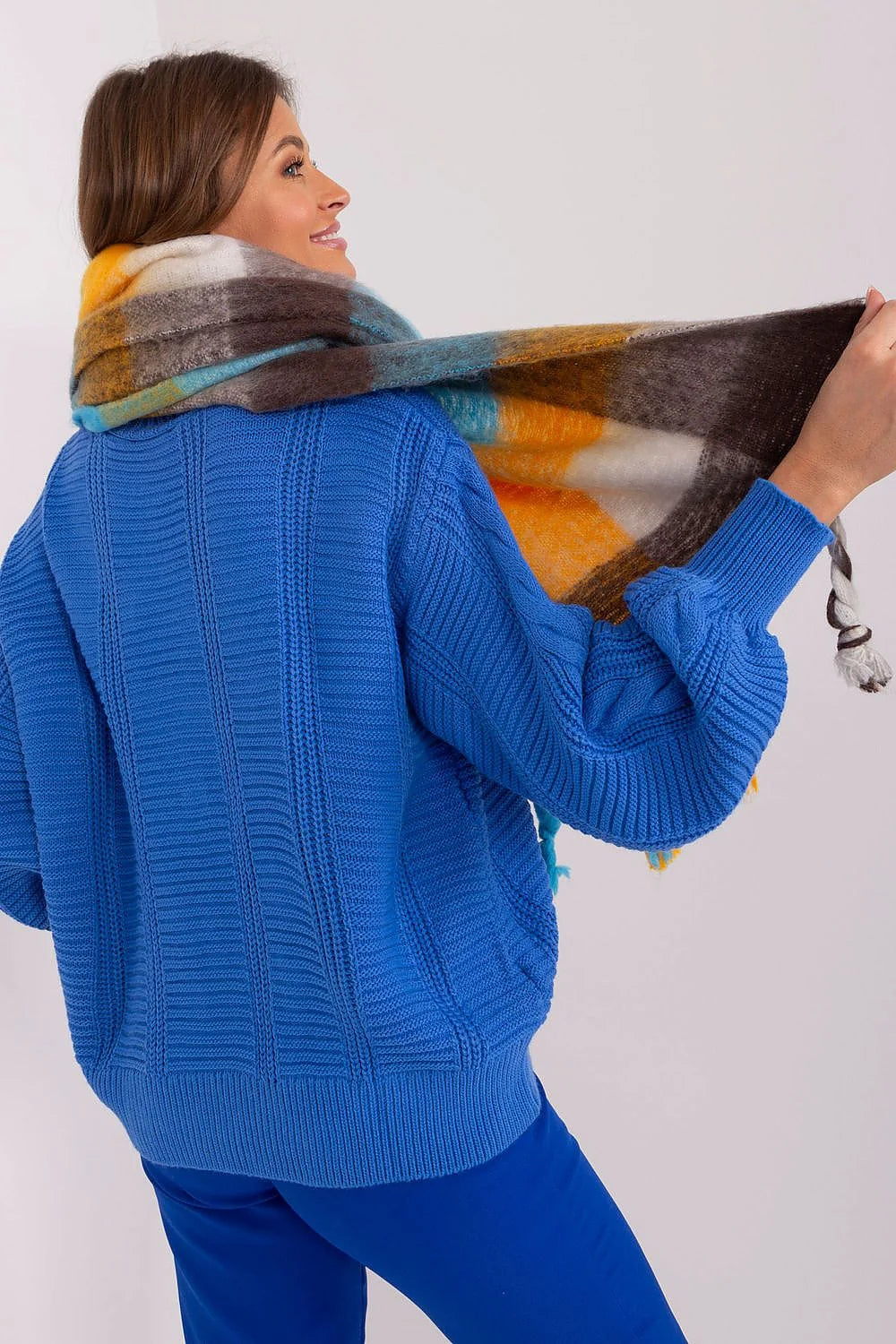châle long carreaux colorés doux oversize plaid hiver grand franges tressées mohair duvetyne volumineux chaud cosy polyvalent élégant femme