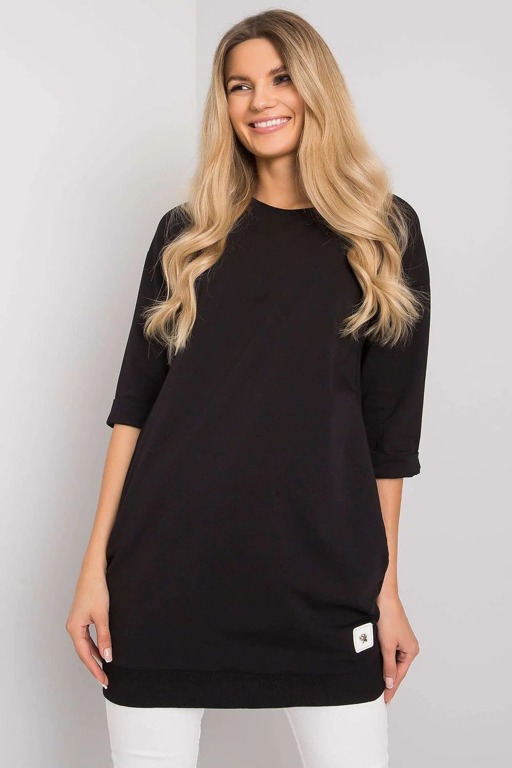 Robe ample coton vert vif moderne manches 3/4 confort élégant femme mode décontractée tendance