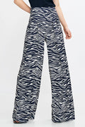 Pantalon long femme élégant coupe régulière taille haute plis décoratifs jambes larges fermeture éclair polyester spandex
