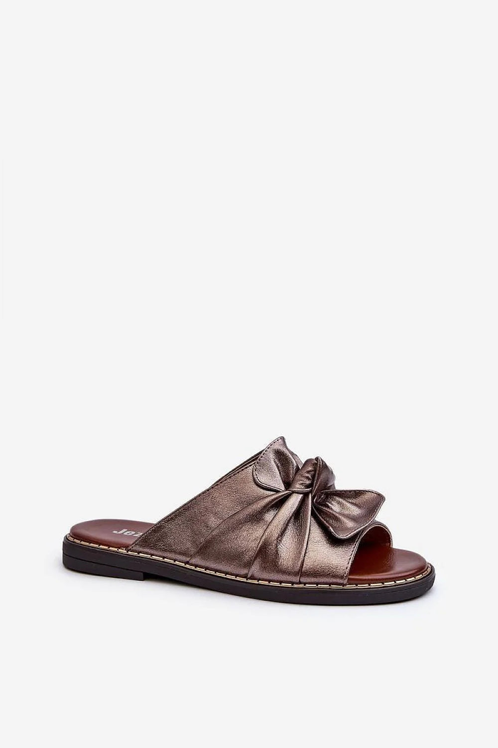 Sandales ouvertes femmes style chic et décontracté cuir artificiel métallique bronze talon plat confortable