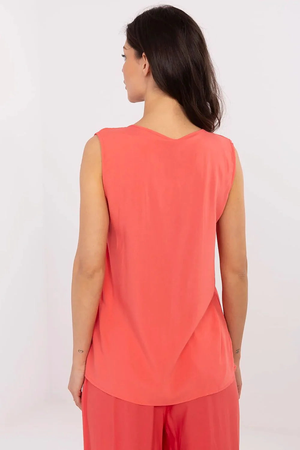ensemble femme élégant corail débardeur encolure V bretelles larges jupe longue taille élastiquée cordon pompons viscose fluide estival