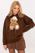 Sweatshirt femme style décontracté design ours en peluche capuche kangourou poche longues manches coton doux automne hiver