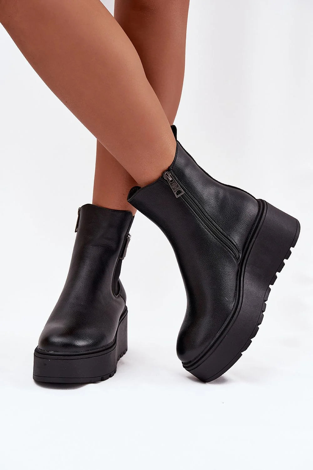 bottines Vinceza femme simili cuir grainé chelsea zip latéral plateforme épaisse crantée talon bloc compensé bout rond doublure chaude décoratif