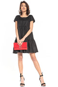 Robe femme coton 100% style moderne épuré noire manches courtes polyvalente élégante confortable