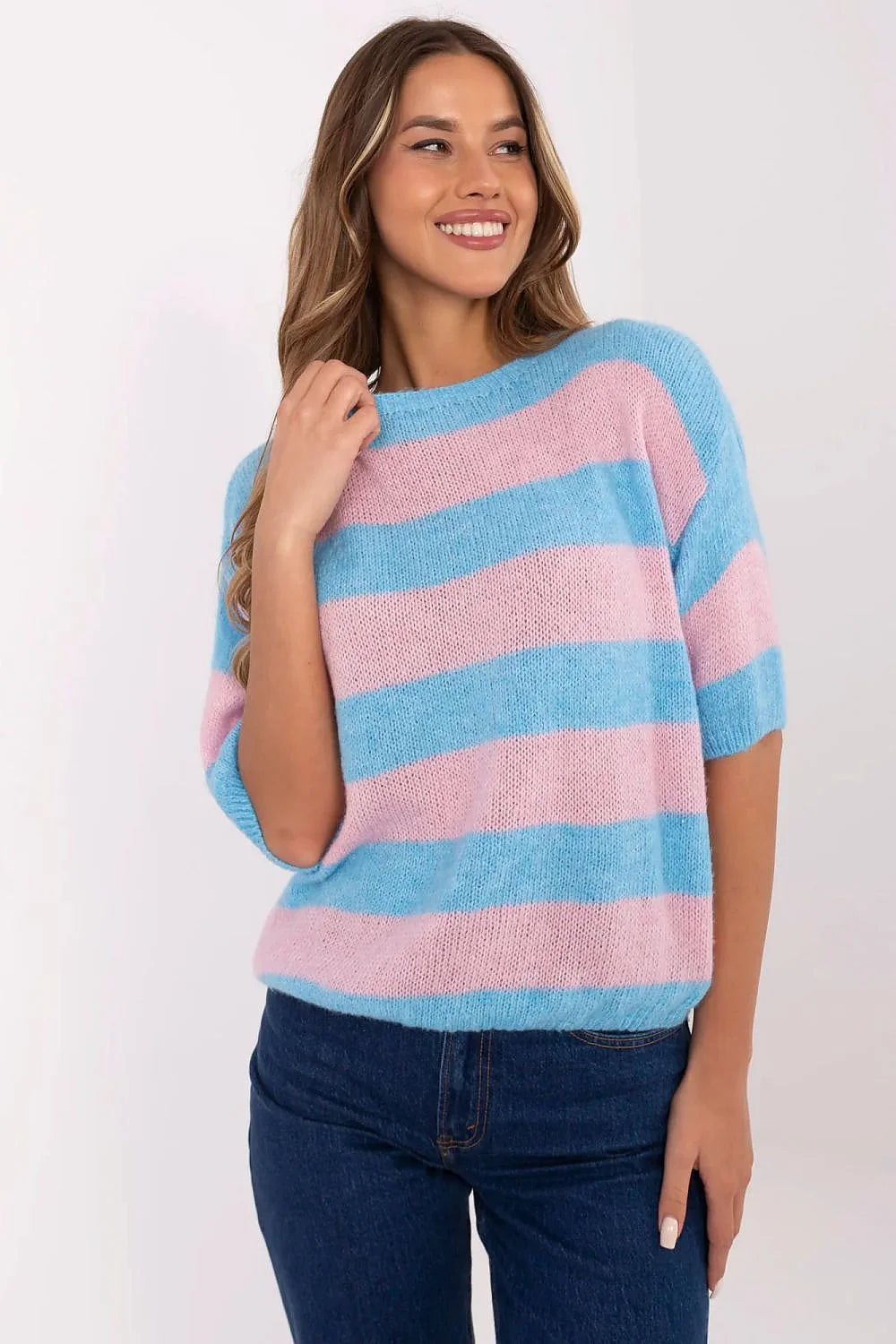 Pull rayures femme, style décontracté, coupe ample, encolure bateau, manches 3/4, maille douce, confortable, mode italienne, polyamide, acrylique, laine