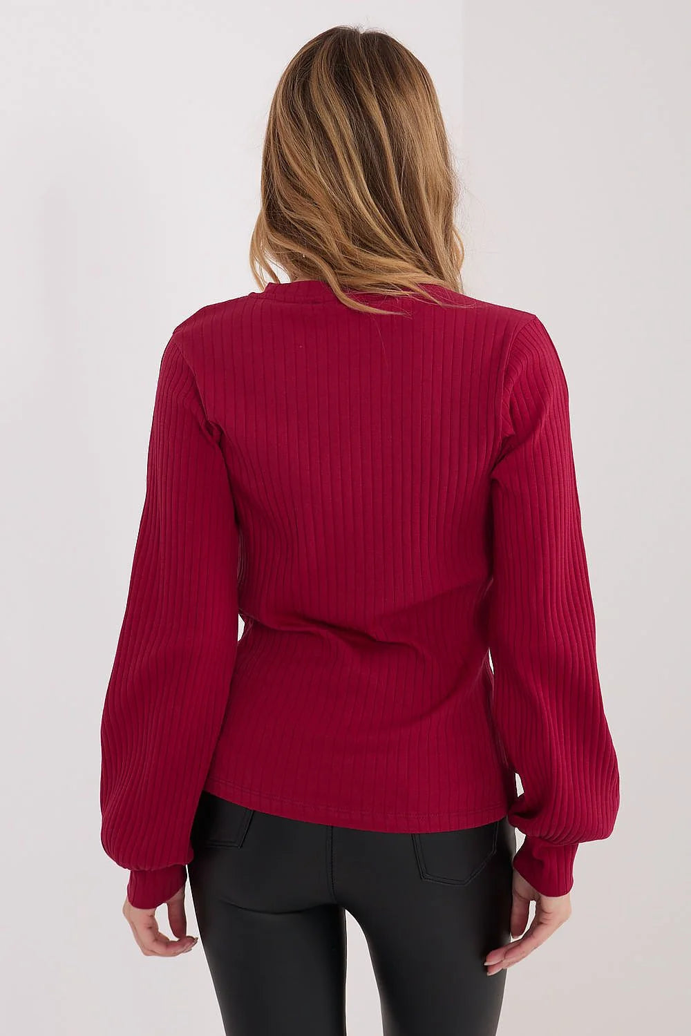 chemisier femme décontracté rayures larges coton stretch broderie logo imprimé blanc bordeaux col rond manches longues bouffantes poignets resserrés ajustée