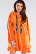 Robe sweat à capuche polyester spandex décontractée orange vif style moderne pour femme tendance streetwear