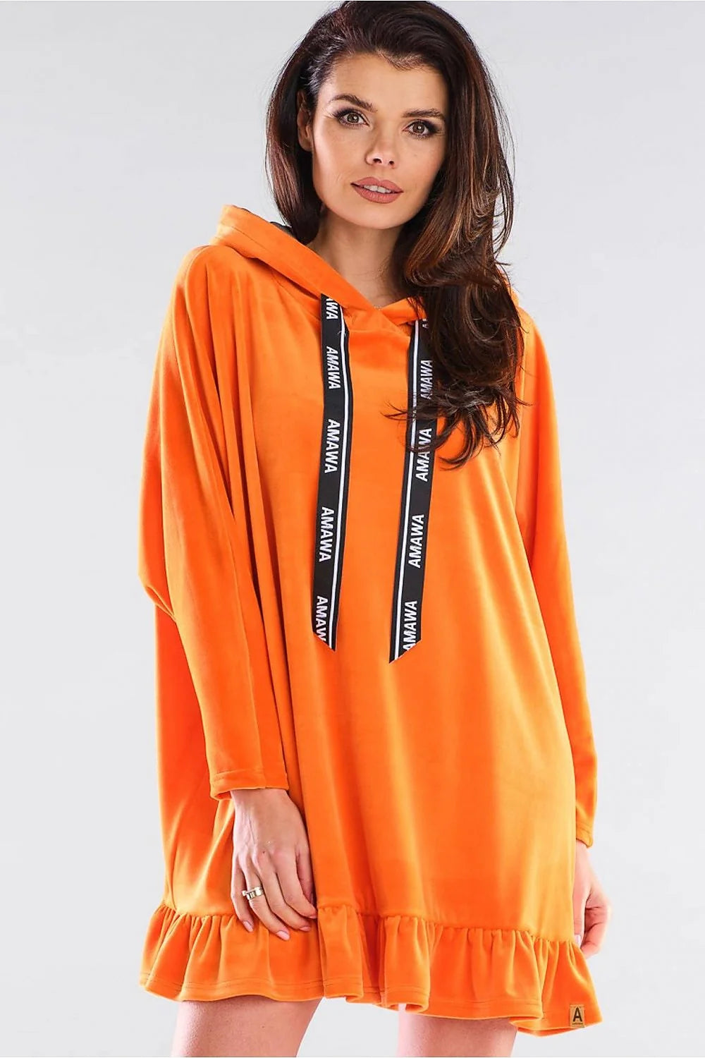 Robe sweat à capuche polyester spandex décontractée orange vif style moderne pour femme tendance streetwear