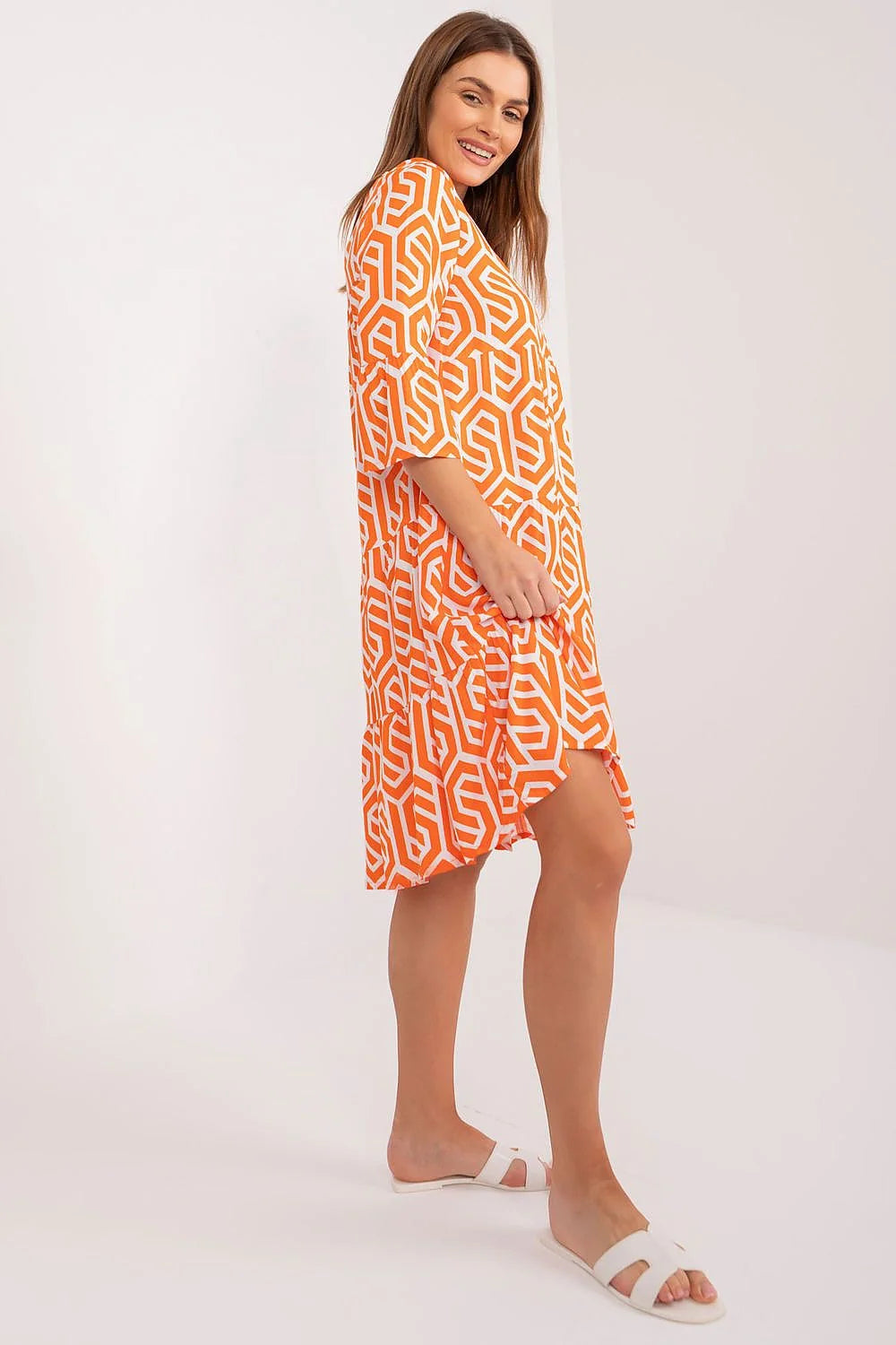 Robe de jour Sublevel style moderne imprimé géométrique femme coupe trapèze viscose confort occasion décontractée été printemps