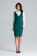 Robe de jour élégante sans manches V profond dos ouvert ajustée robe chemisier longues manches vert émeraude blanc tailleur femmes