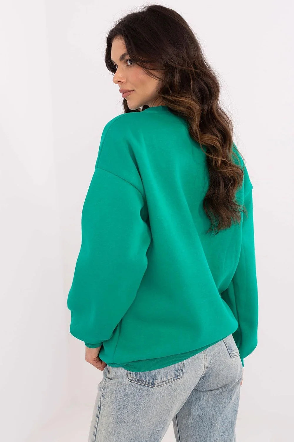 Sweatshirt femme style décontracté couleur verte émeraude logo HARVARD manches longues col rond coupe classique matériau coton polyester