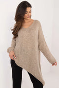 Pull asymétrique Chandail Och Bella pour femme en polyacrylonitrile, viscose, laine, polyamide, style moderne, coupe longue, manches longues, couleur beige taupe doux, confort supérieur, occasion quotidienne, mode
