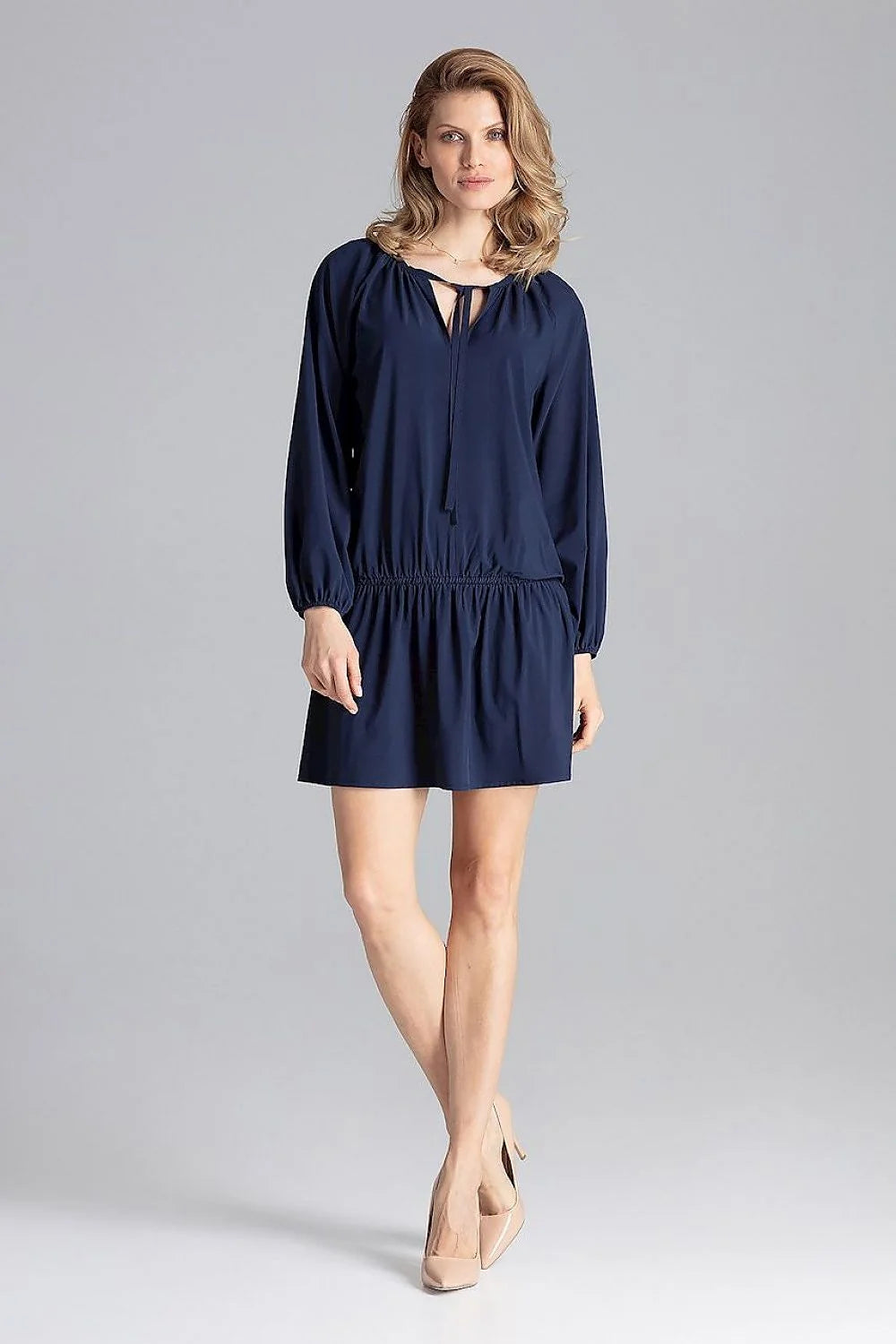 Robe en polyester jaune moutarde casual confortable ample manches longues élégante pour femmes modernes stylées