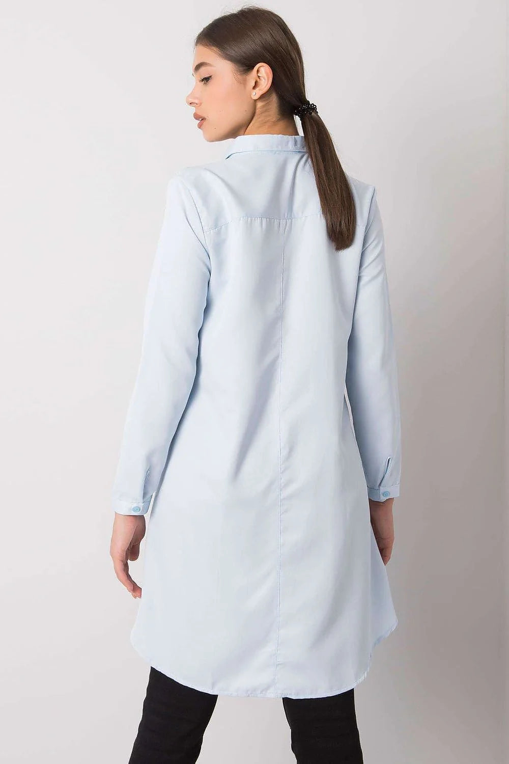 Chemise longue manches longues Ex Moda en coton bleu ciel pour femmes, style élégant et polyvalent