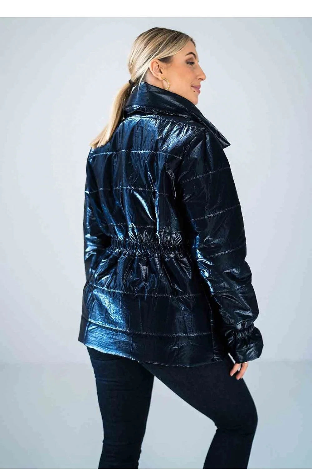 Veste matelassée brillante pour femme longueur hanche col montant style moderne polyester 100 %