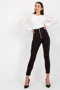 Legging polyester élasthanne noir taille haute coupe skinny fermeture éclair dorée ajustement parfait silhouette subtile structure moderne confort