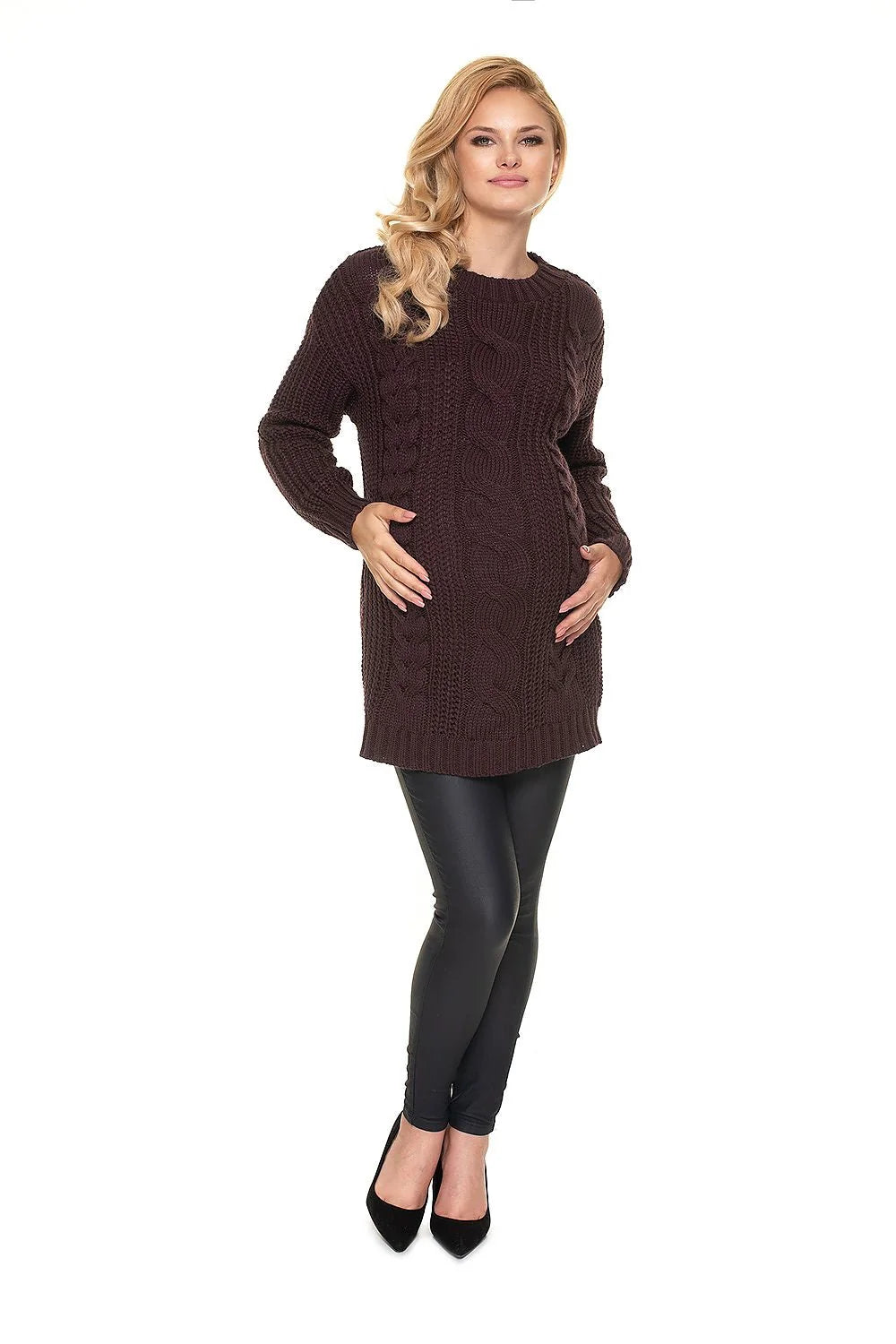 Chandail grossesse en maille tricotée blanc torsades confort élégant hiver mode féminine décontracté