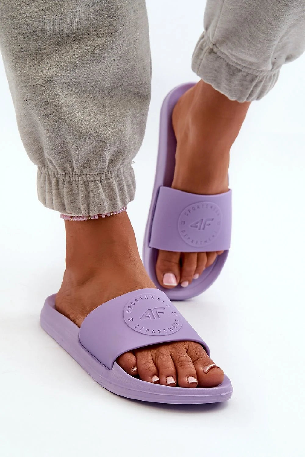 Sandales pour femmes style décontracté modernes en caoutchouc couleur violet pastel logo en relief occasions plage piscine promenades quotidiennes confort durabilité