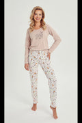 Pyjama Femme Taro Coton Haute Qualité Manches Longues Encolure Ronde Pantalon Imprimé Taille Élastique