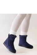 bottines neige femme matelassées bleu marine fausse fourrure doublure chaude semelle caoutchouc antidérapante fermeture éclair latérale