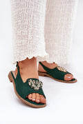 Sandales pour femmes design élégant couleur verte détails ornementaux confort talon plat style estival mariage occasion spéciale
