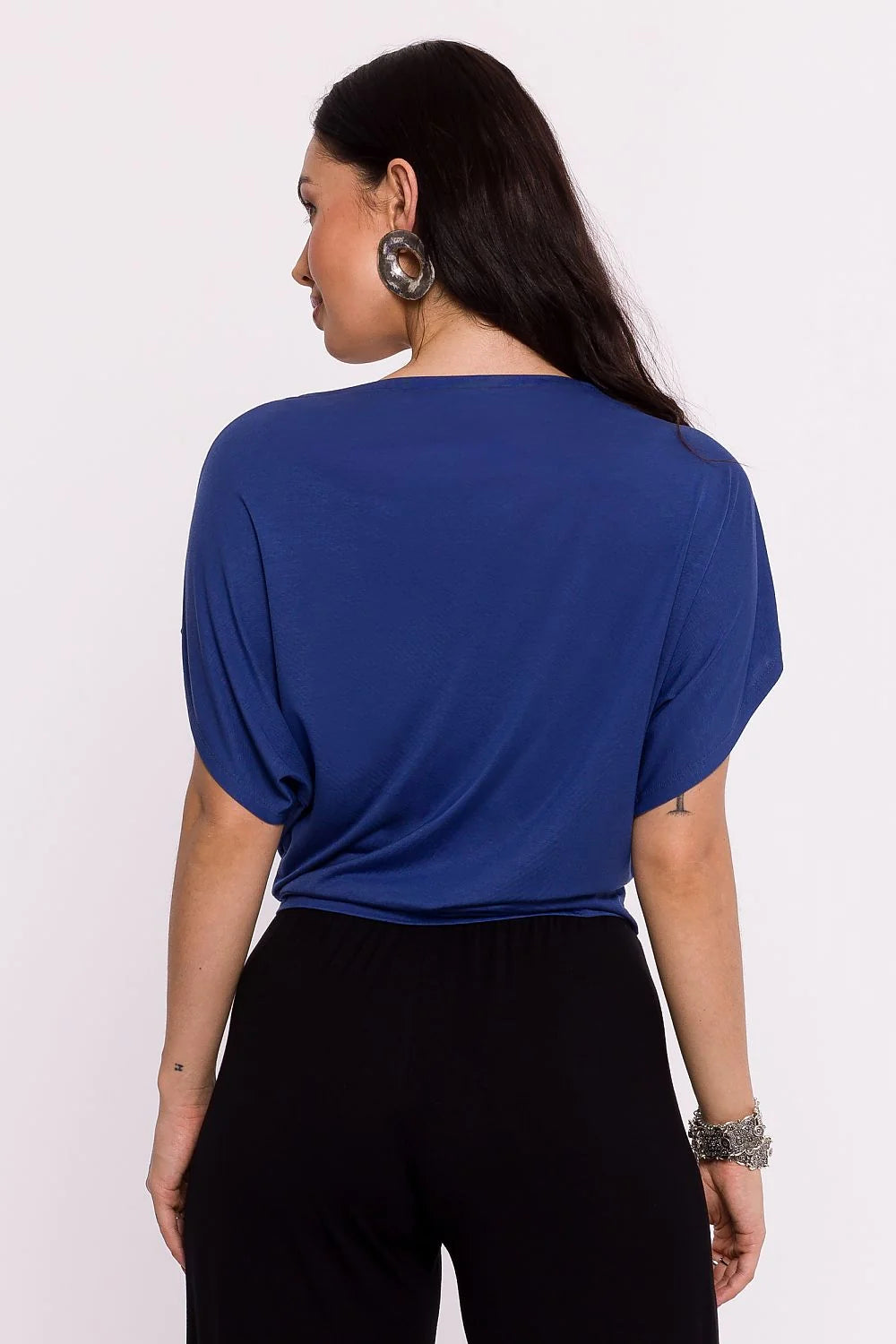 Chemisier Be Wear maille viscose qualité haute élégance confort coupe ample style moderne manches courtes col bateau couleur bleue intense