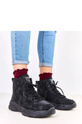 bottines montantes chunky noires suédine effet daim fourrure intérieure chaude plateforme 4cm lacets zip latéral semelle antidérapante confortable urbaine moderne