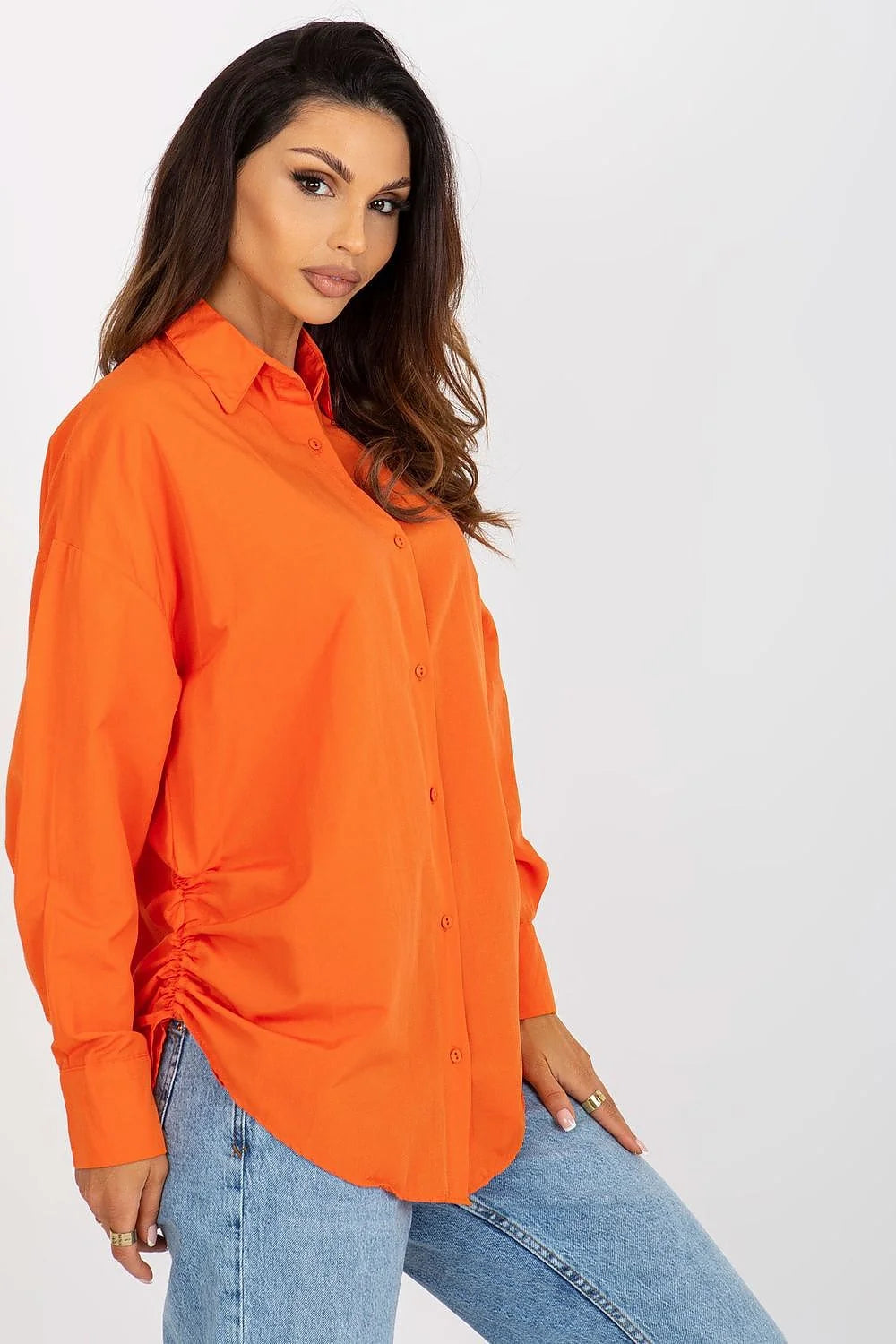 Chemise femme manches longues couleur verte vif loose fit nœuds côtés coton polyester 65 35