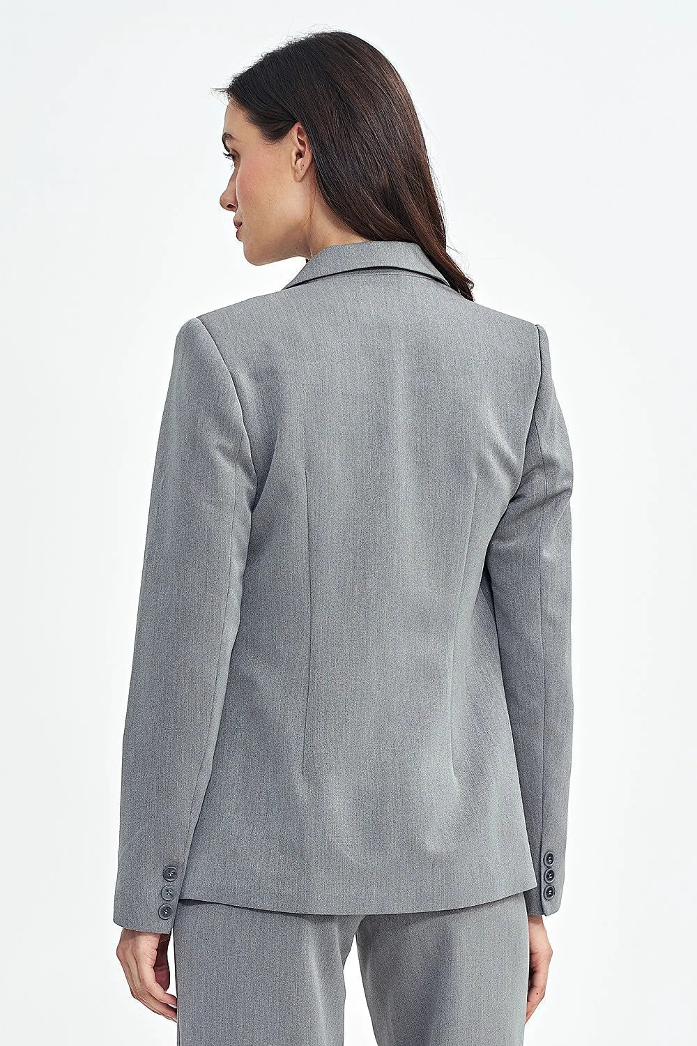 Blazer femme élégant gris clair taille ajustée style professionnel col à revers manches longues poches revers femmes