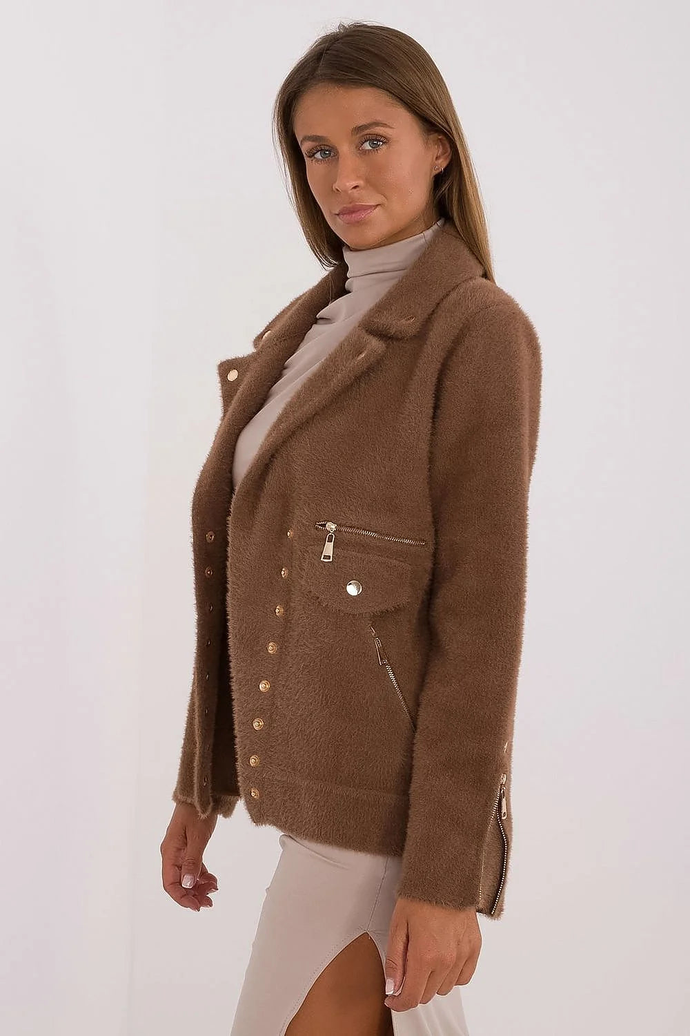 Veste pour femme en mélange de laine, style classique et moderne, boutons pression double rangée, col large, coupe ample, automne-hiver