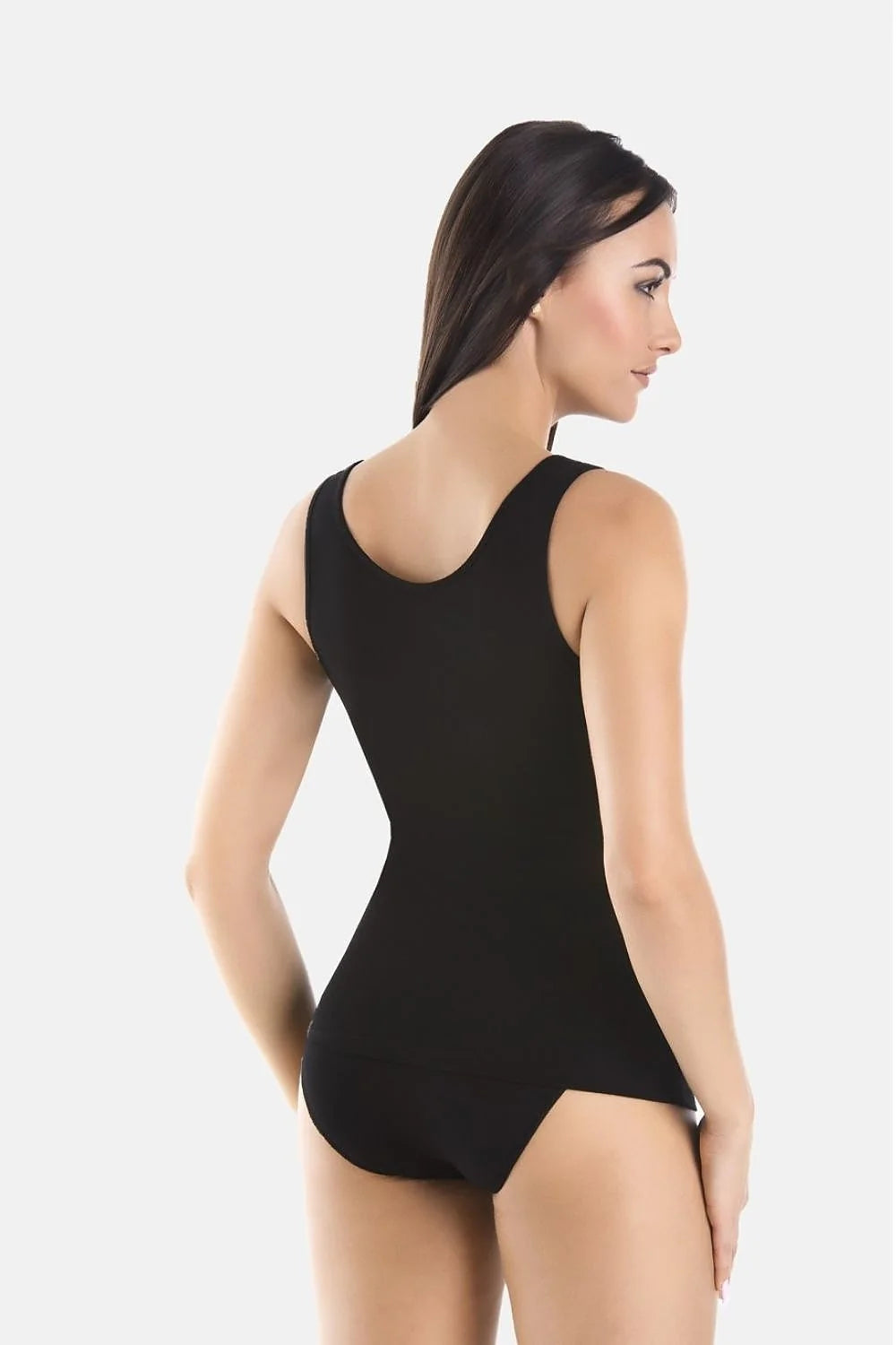 ensemble chemisiers femme noir blanc coton stretch lycra doux respirant ajusté moulant décolleté V larges bretelles hanches finition soignée