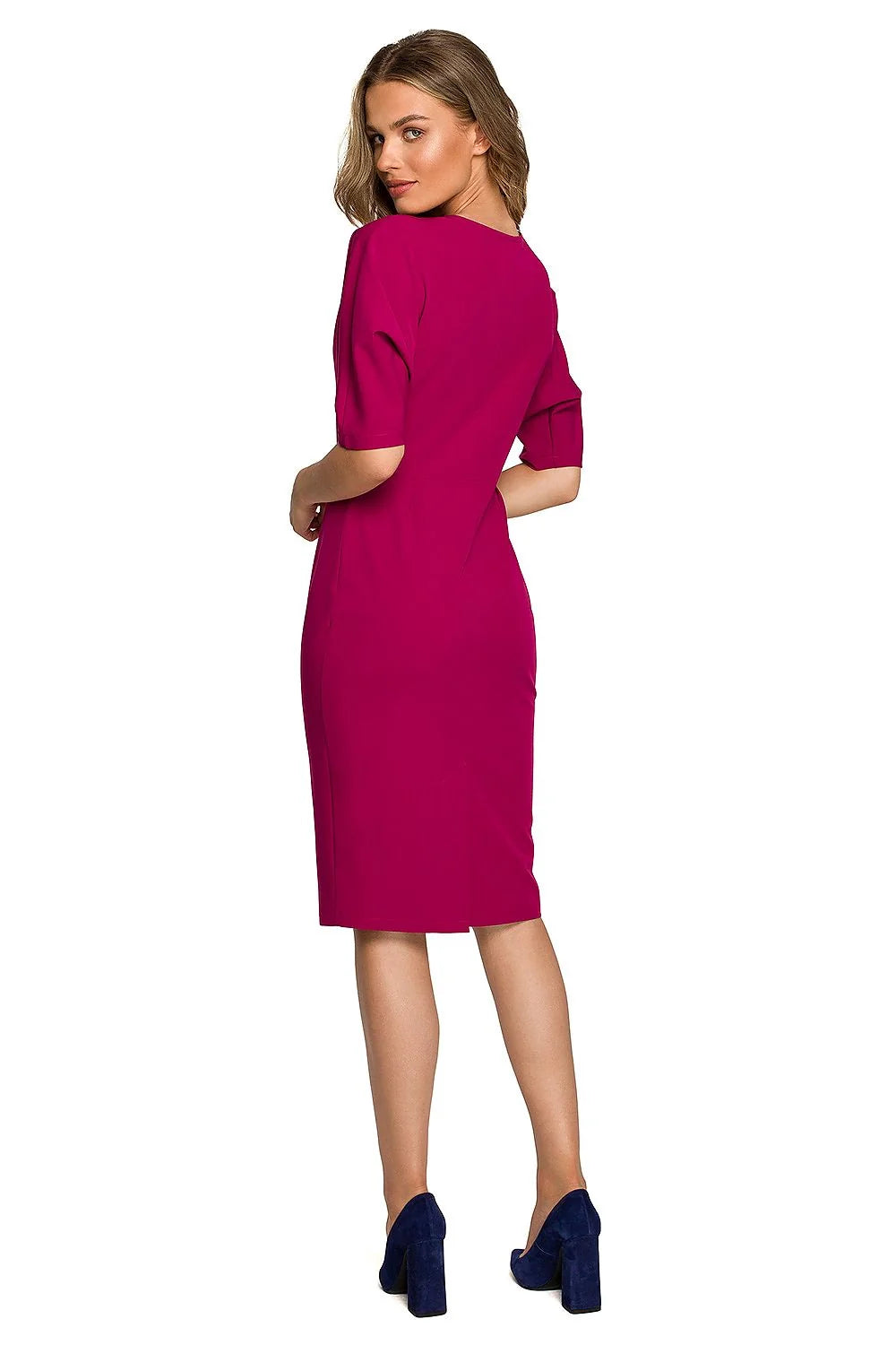 Robe de jour élégante ajustée manches chauve-souris longueur genoux vert émeraude polyester viscose elasthanne femme