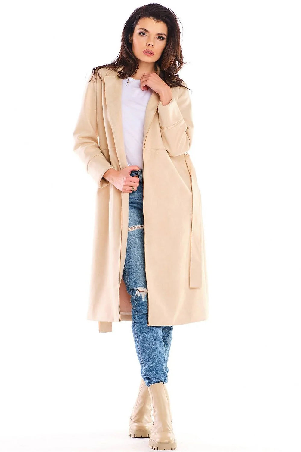 Manteau femme daim doux moderne rose pâle coupe droite élégant style urbain streetwear chic