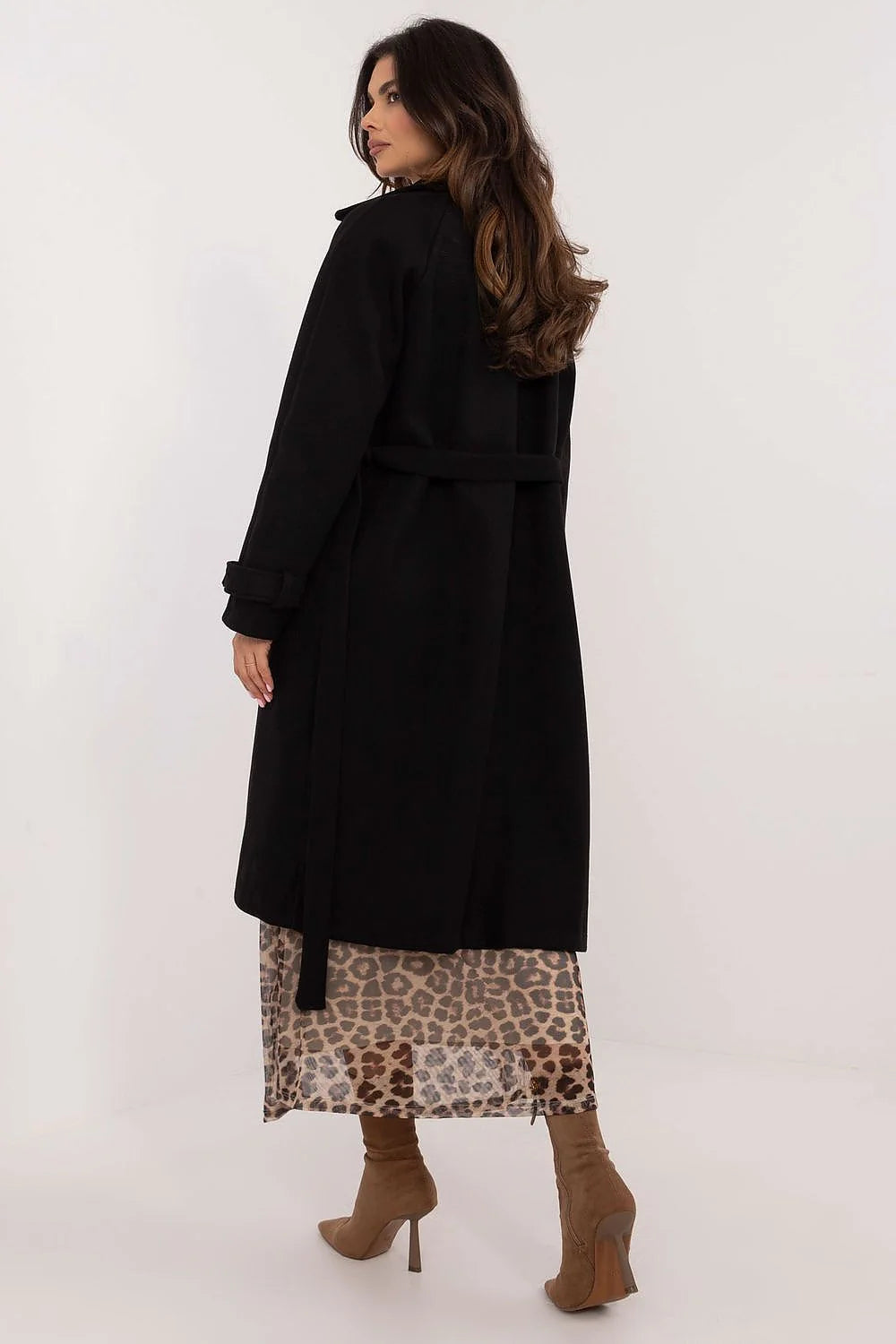 Manteau Och Bella en polyester intemporel élégant genoux longueur manches longues fermeture boutons poches latéales ceinture attachée femme
