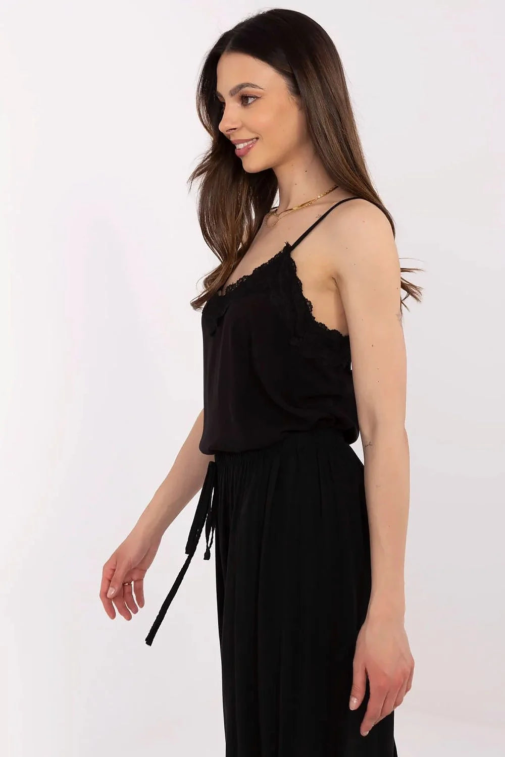 Top pour femme sans manches en viscose dentelle noire style moderne écolo