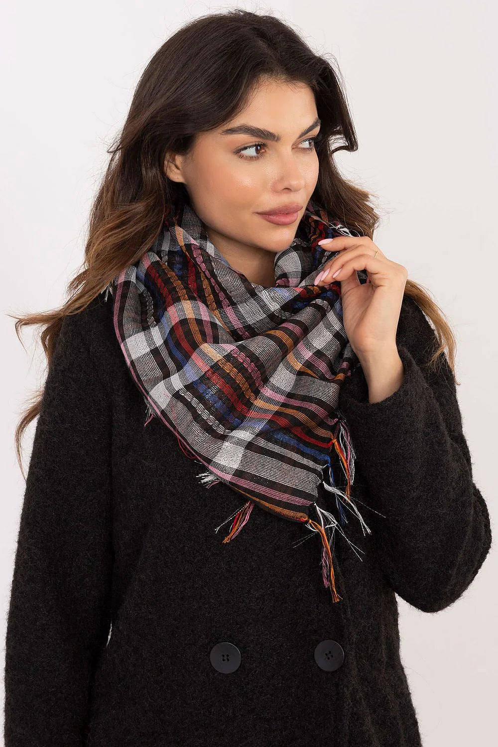 Écharpe à carreaux classique pour femmes, matière douce, franges multicolores, polyvalente, mode universelle, accessoire chic