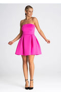 Robe de cocktail Figl courte modernité élégance rose vif polyester ajustée buste évasé plis