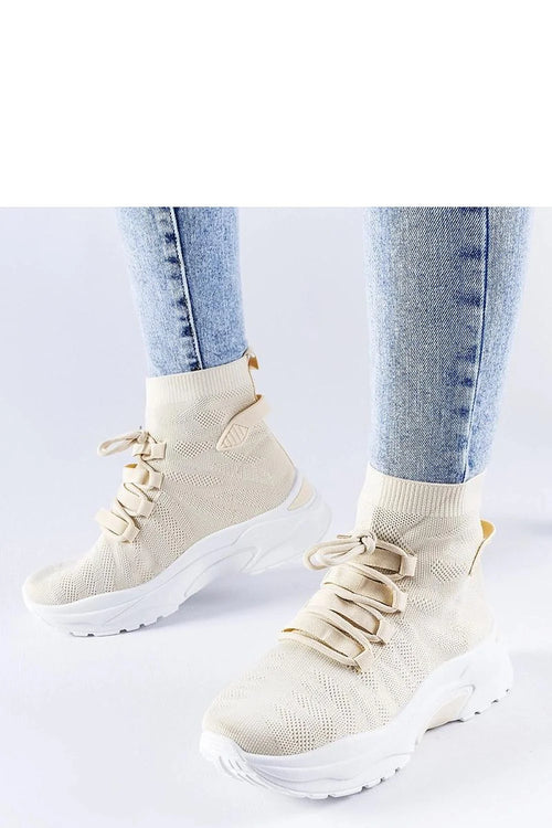 baskets montantes femmes moderne sportif beige crème semelle blanche respirant maille tricotée extensible col côtelé plateforme épaisse amorti adhérence urbain