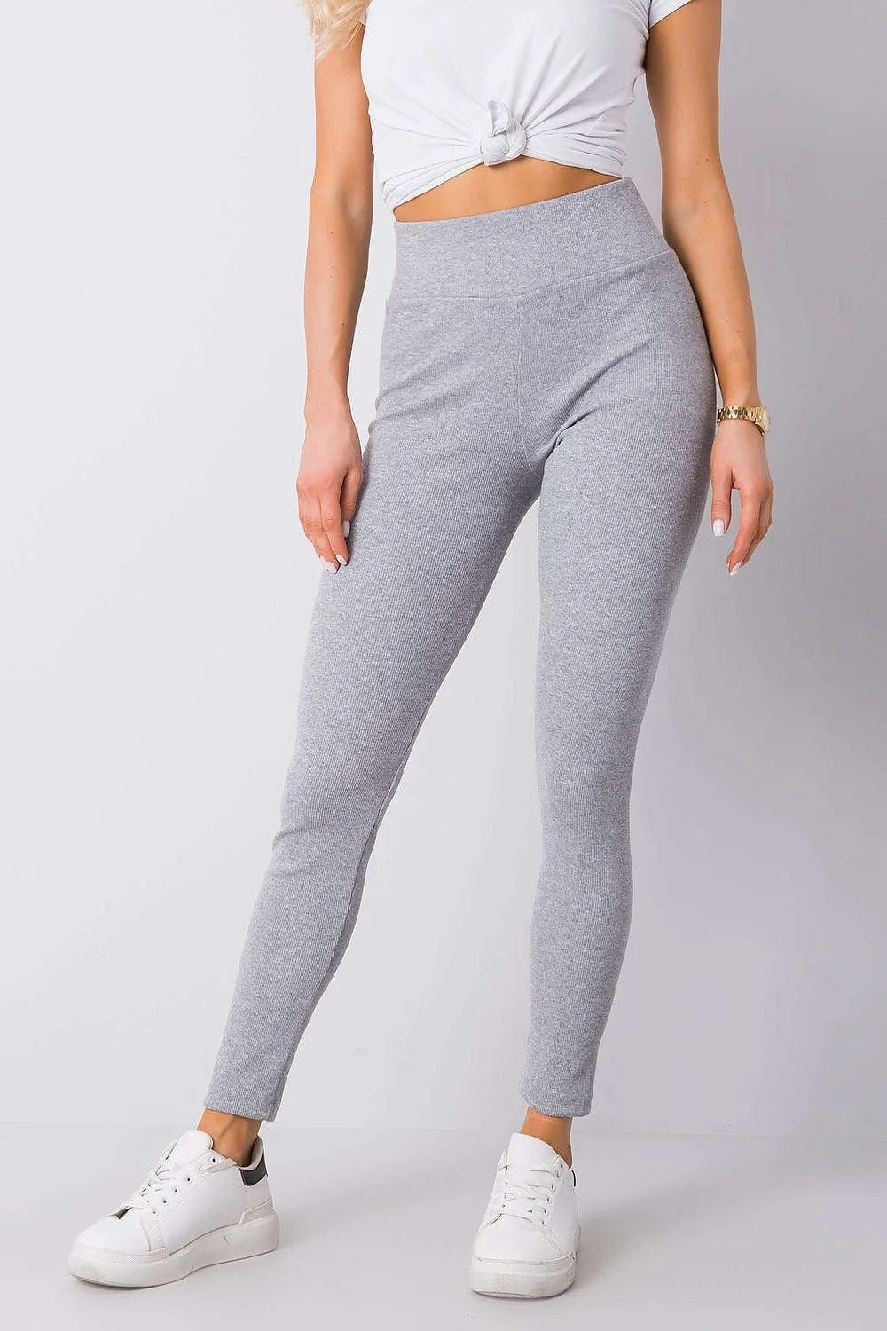 Leggings longues BFG en tissu côtelé taille haute couleur mauve clair ajusté confortable polyvalent femme