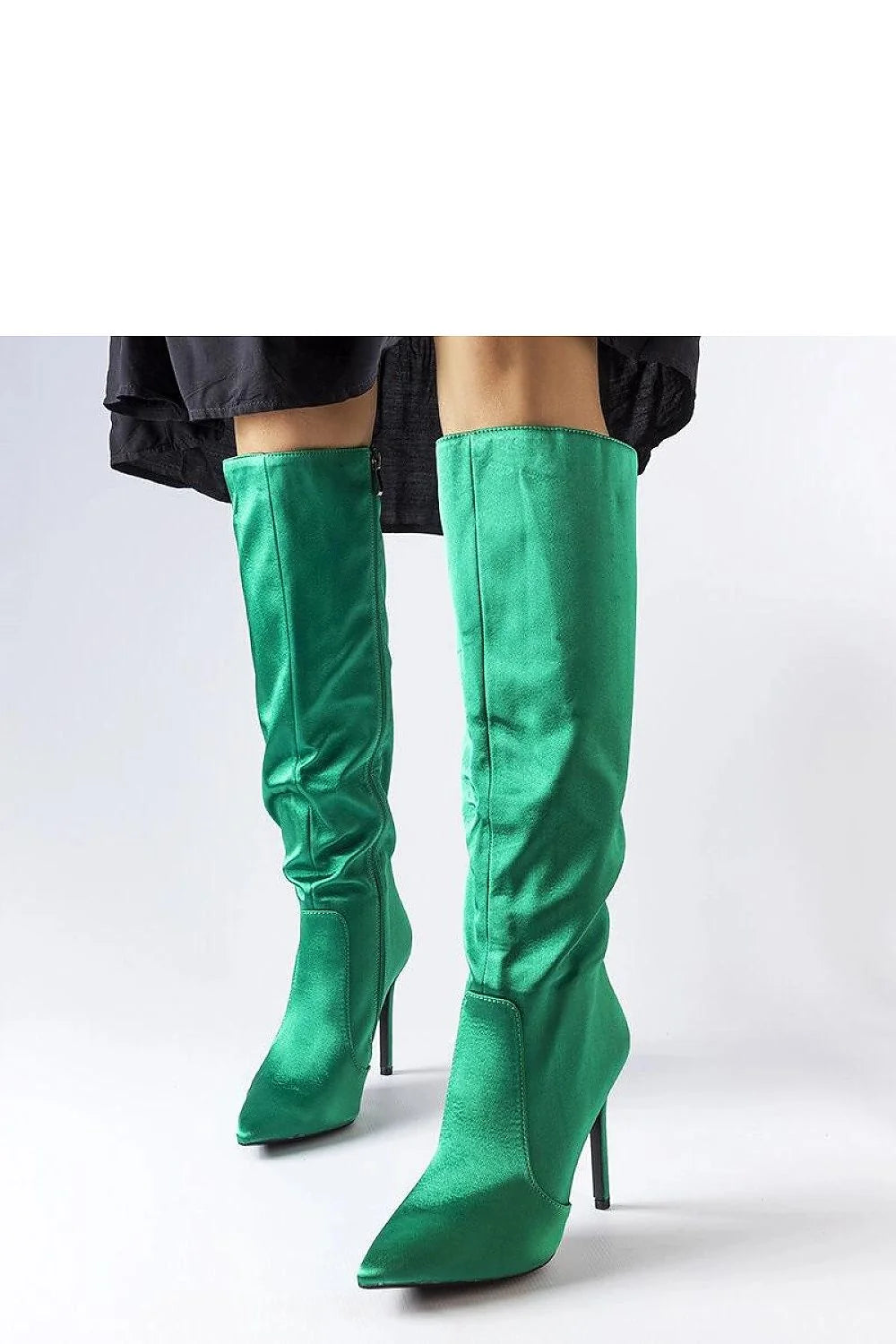 Bottes vertes à talons stiletto Solea Marlengo vert émeraude satiné haute femme mode élégance finesse confiance