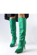 Bottes vertes à talons stiletto Solea Marlengo vert émeraude satiné haute femme mode élégance finesse confiance