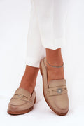mocassins femme vinceza cuir naturel beige doré talon plat semelle intérieure cuir bout arrondi slipon bride métallique maintien cheville élégant