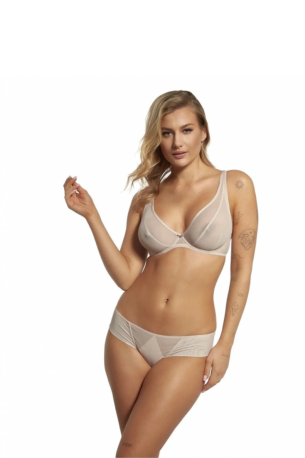 Soutien-gorge et culotte assortis en maille nude subtil et élégant pour femmes