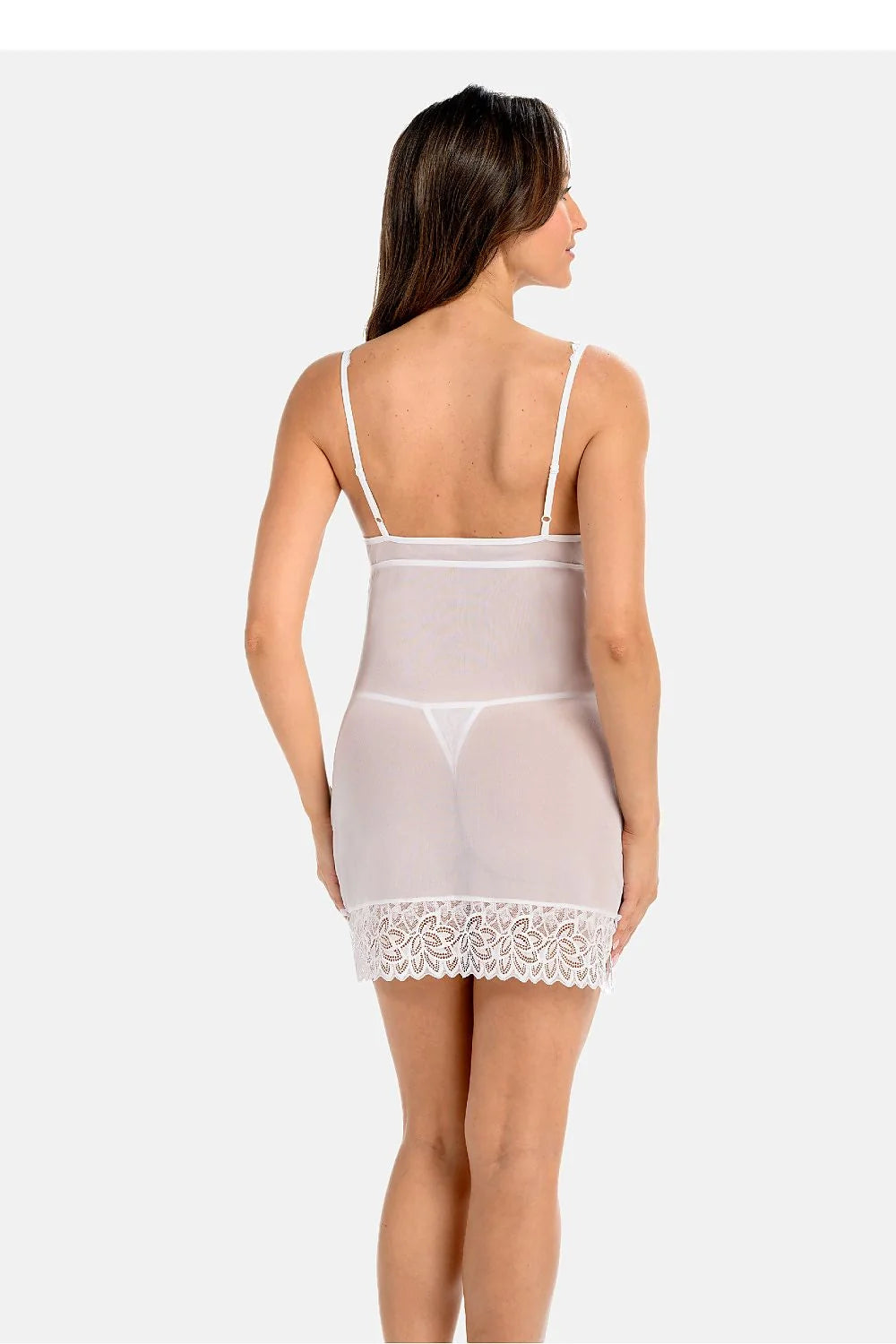 nuisette courte tulle translucide dentelle florale décolleté plongeant bretelles réglables satin noeud empire fente latérale string échancré délicate